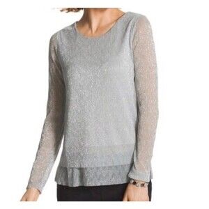 Easywear by Chico’s 2  Size US M/L light gray ultimate layer silver shimmer top